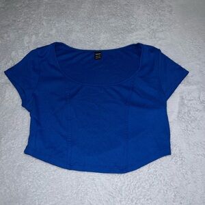 Blue trendy crop top swoop neck
